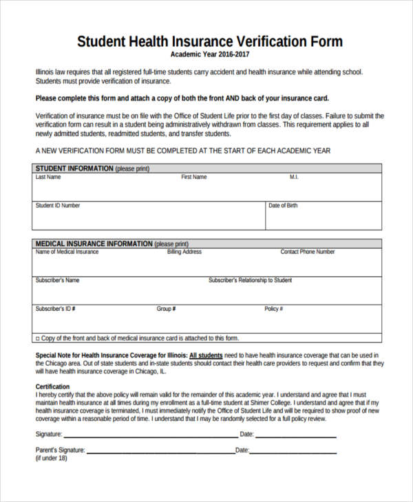 FREE 17+ Sample Insurance Verification Forms in PDF MS Word