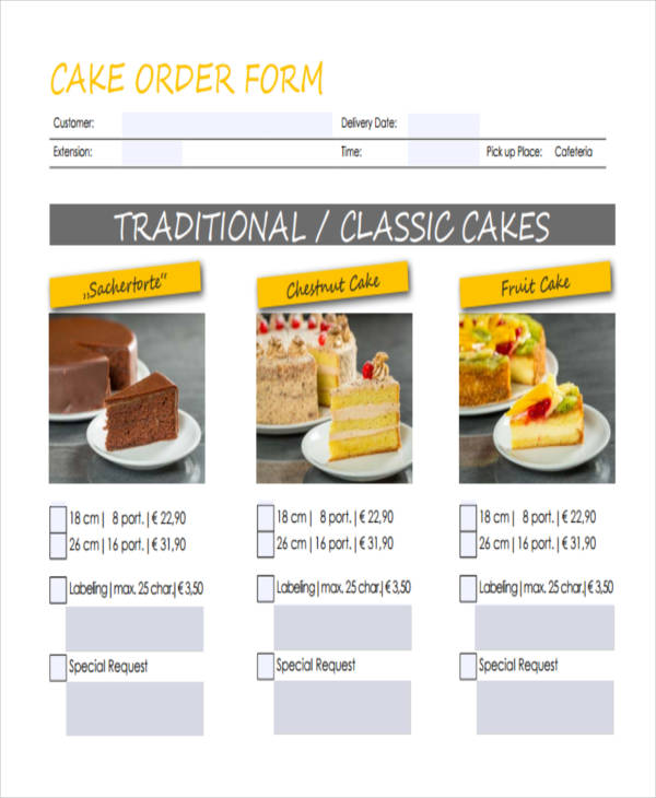 FREE 14+ Cake Order Forms in PDF Excel MS Word
