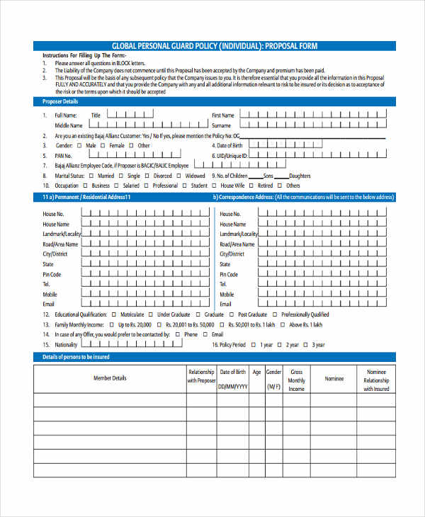 FREE 38+ Insurance Proposal Forms in PDF