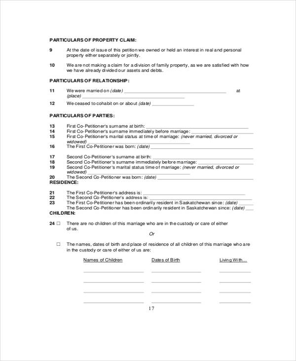 FREE 7+ Divorce Application Forms in PDF MS Word
