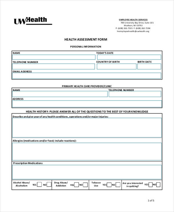 FREE 36+ Health Assessment Forms in PDF MS Word