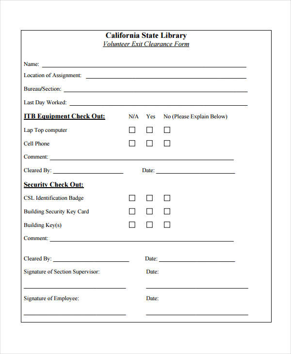 FREE 6+ Exit Clearance Form Samples in PDF MS Word