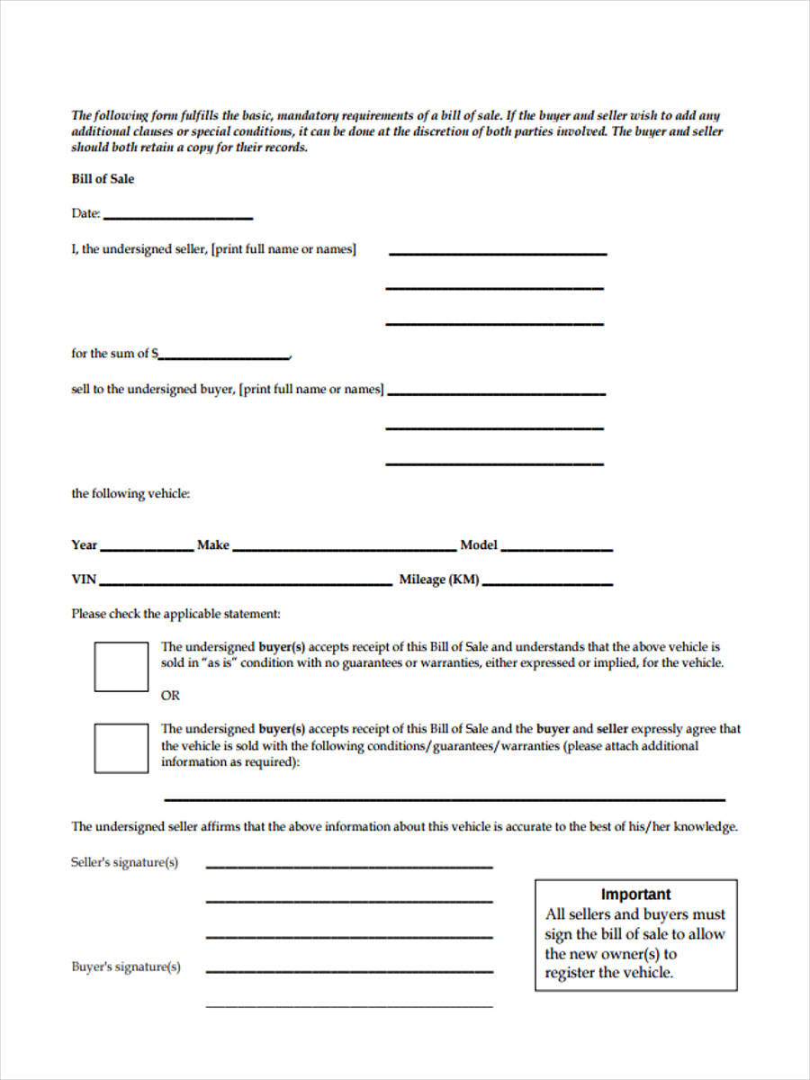 FREE 7+ Sample Business Bill of Sale Forms in PDF