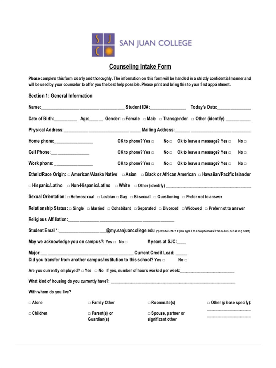 FREE 6+ Blank Counseling Forms in PDF