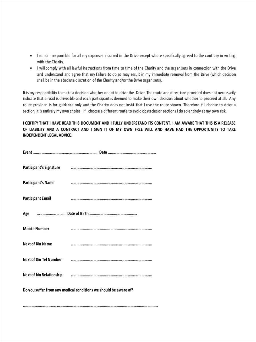 FREE 7+ Accident Waiver Forms in MS Word PDF