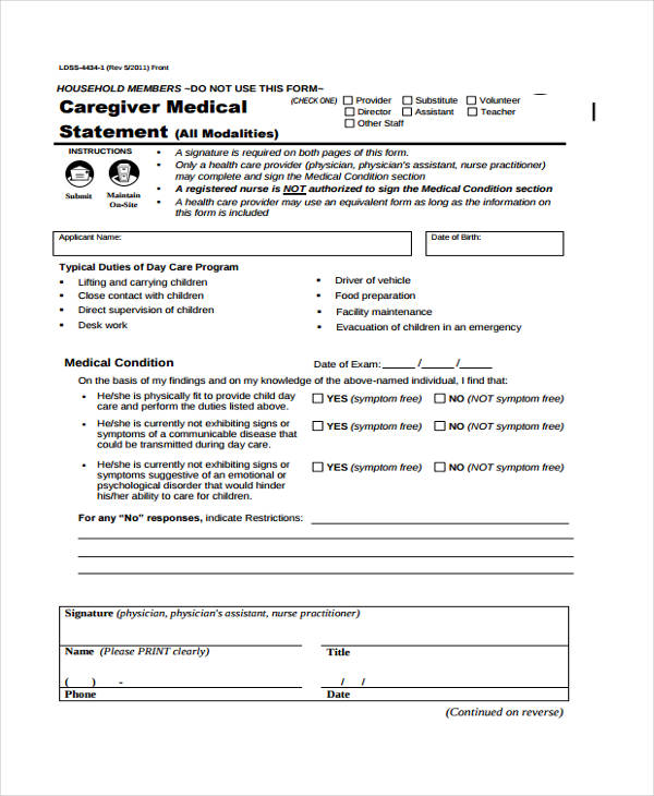 FREE 12+ Sample Medical Statement Forms in MS Word PDF