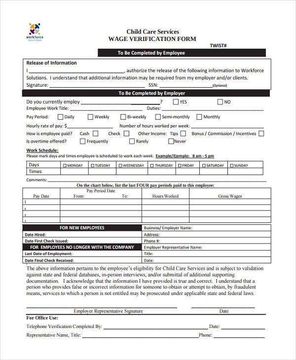 FREE 7+ Wage Verification Forms in PDF