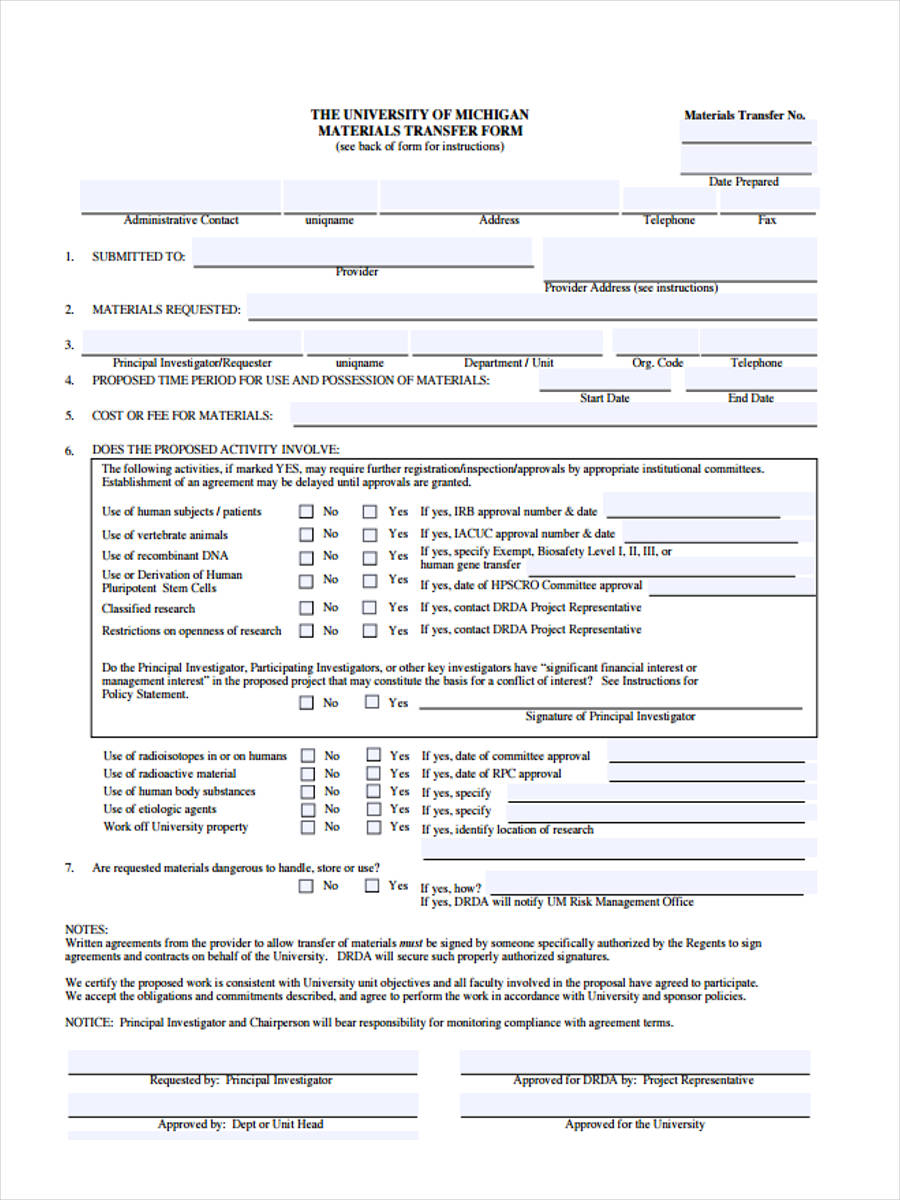 FREE 5+ Material Transfer Forms in MS Word PDF