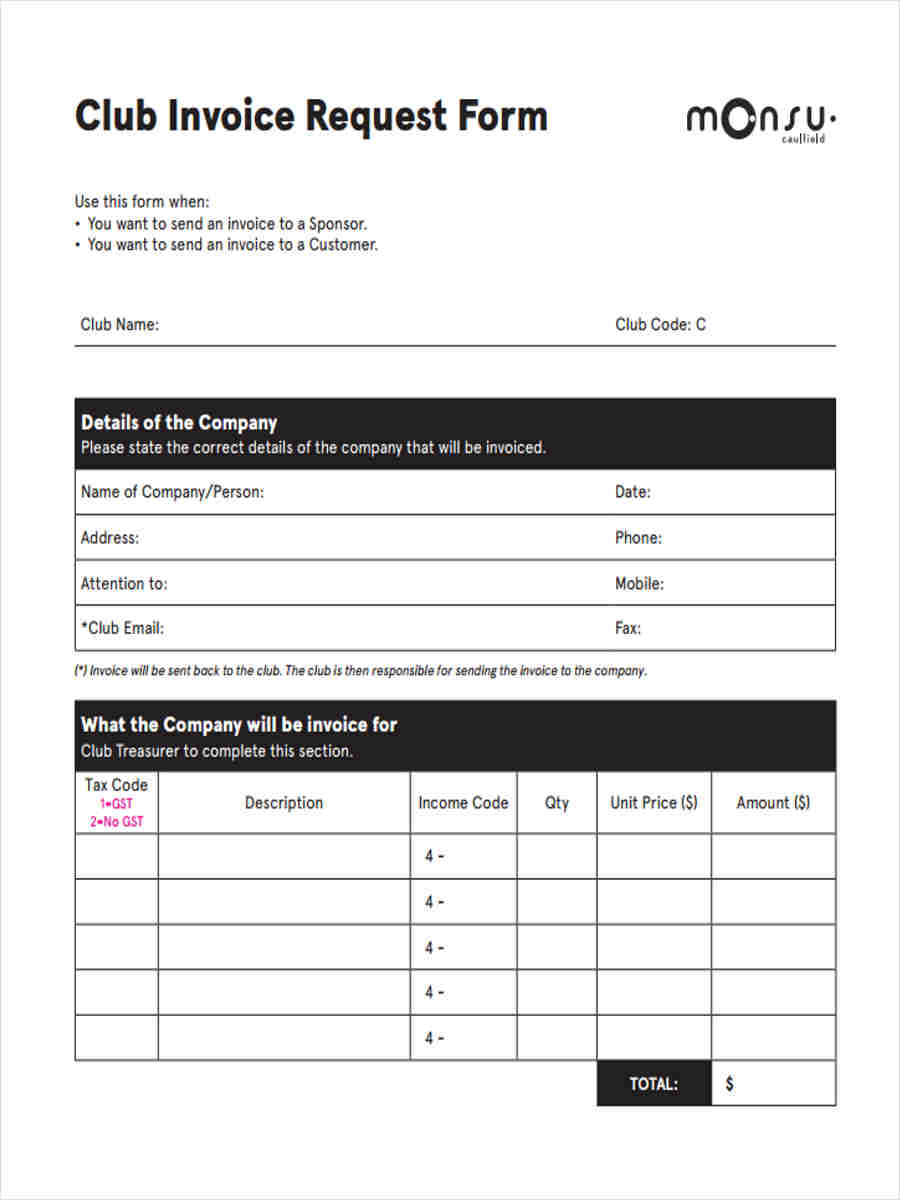 FREE 9+ Invoice Request Forms in MS Word PDF Excel