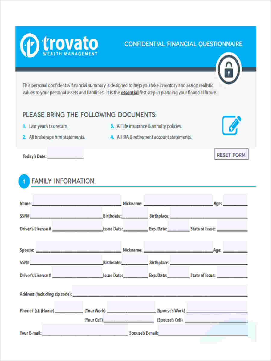 FREE 7+ Financial Questionnaire Forms in PDF Ms Word