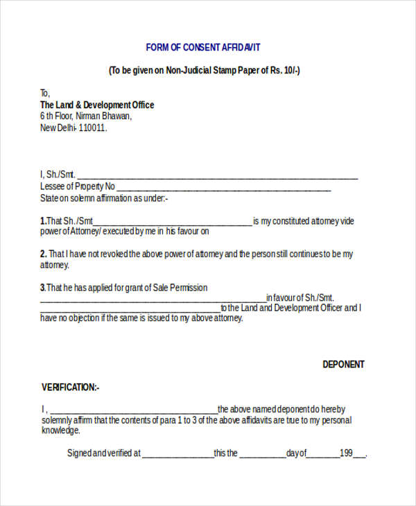 FREE 10+ Consent Affidavit Forms in PDF MS Word