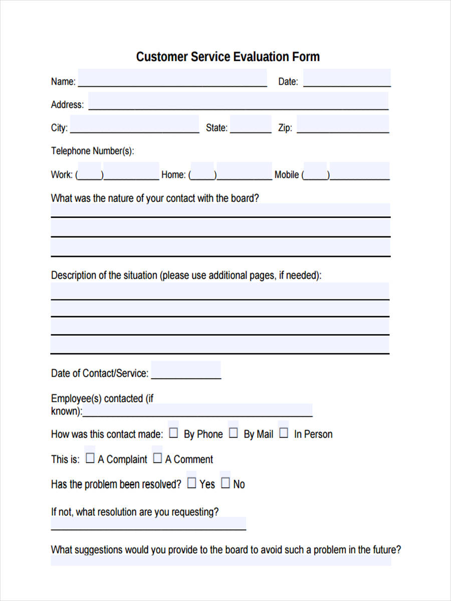 FREE 13+ Sample Service Evaluation Forms in MS Word PDF
