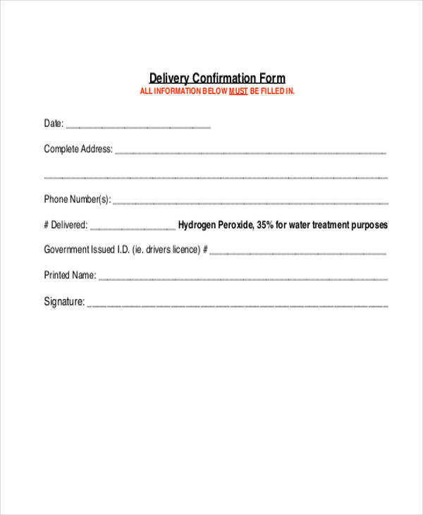FREE 7+ Delivery Confirmation Forms in PDF