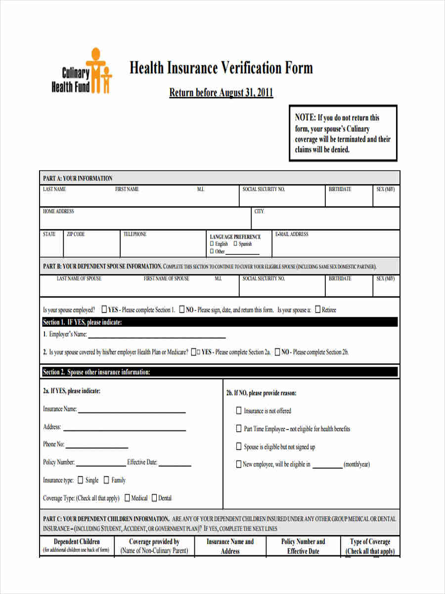 FREE 6+ Dental Insurance Verification Forms in PDF