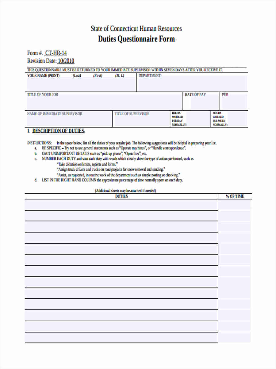 FREE 8+ Job Questionnaire Forms in PDF MS Word