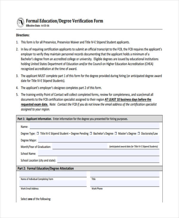 FREE 9+ Education Verification Forms in PDF Ms Word