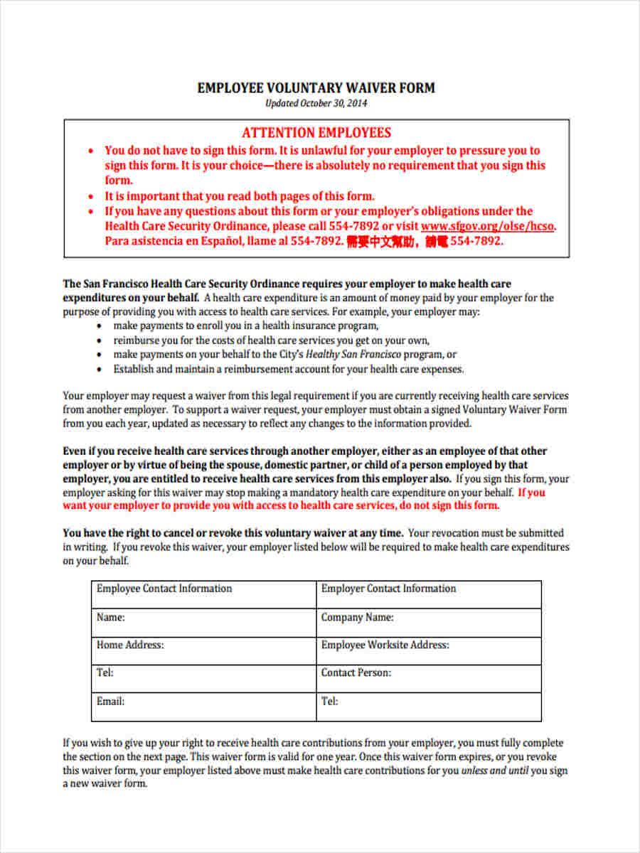 FREE 8+ Employee Waiver Forms in PDF Ms Word