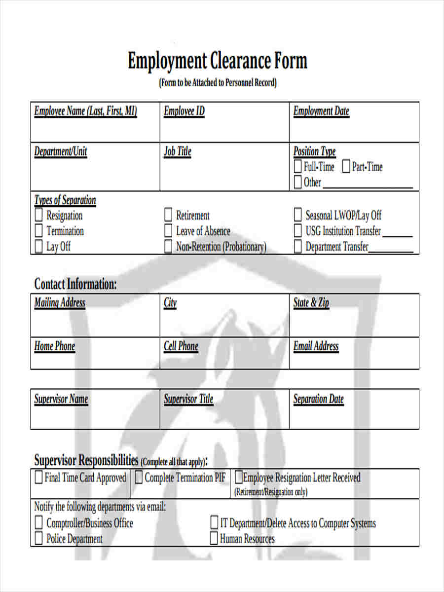 FREE 5+ Employment Clearance Forms in PDF