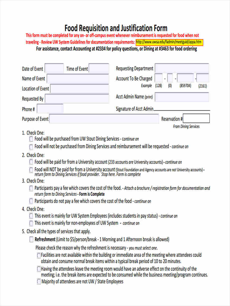 FREE 8+ Food Requisition Forms in PDF MS Word Excel