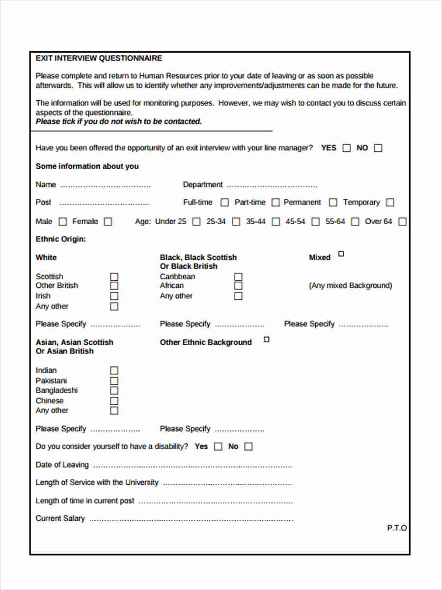 FREE 7+ Exit Interview Questionnaire Forms in PDF Ms Word