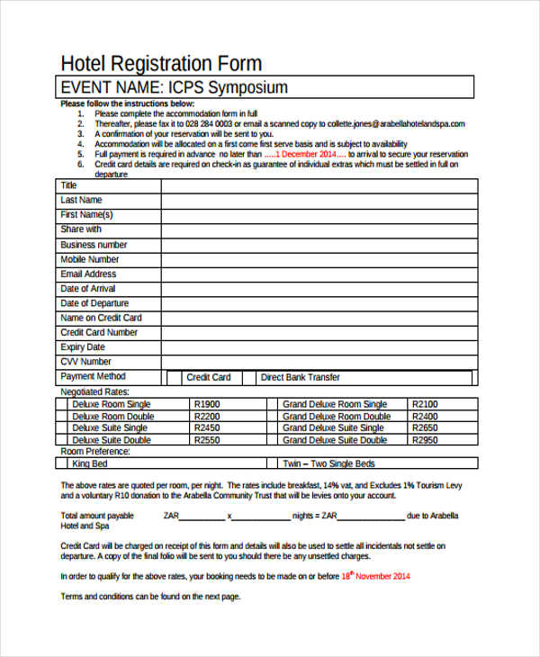 FREE 12+ Hotel Registration Forms in PDF Ms Word