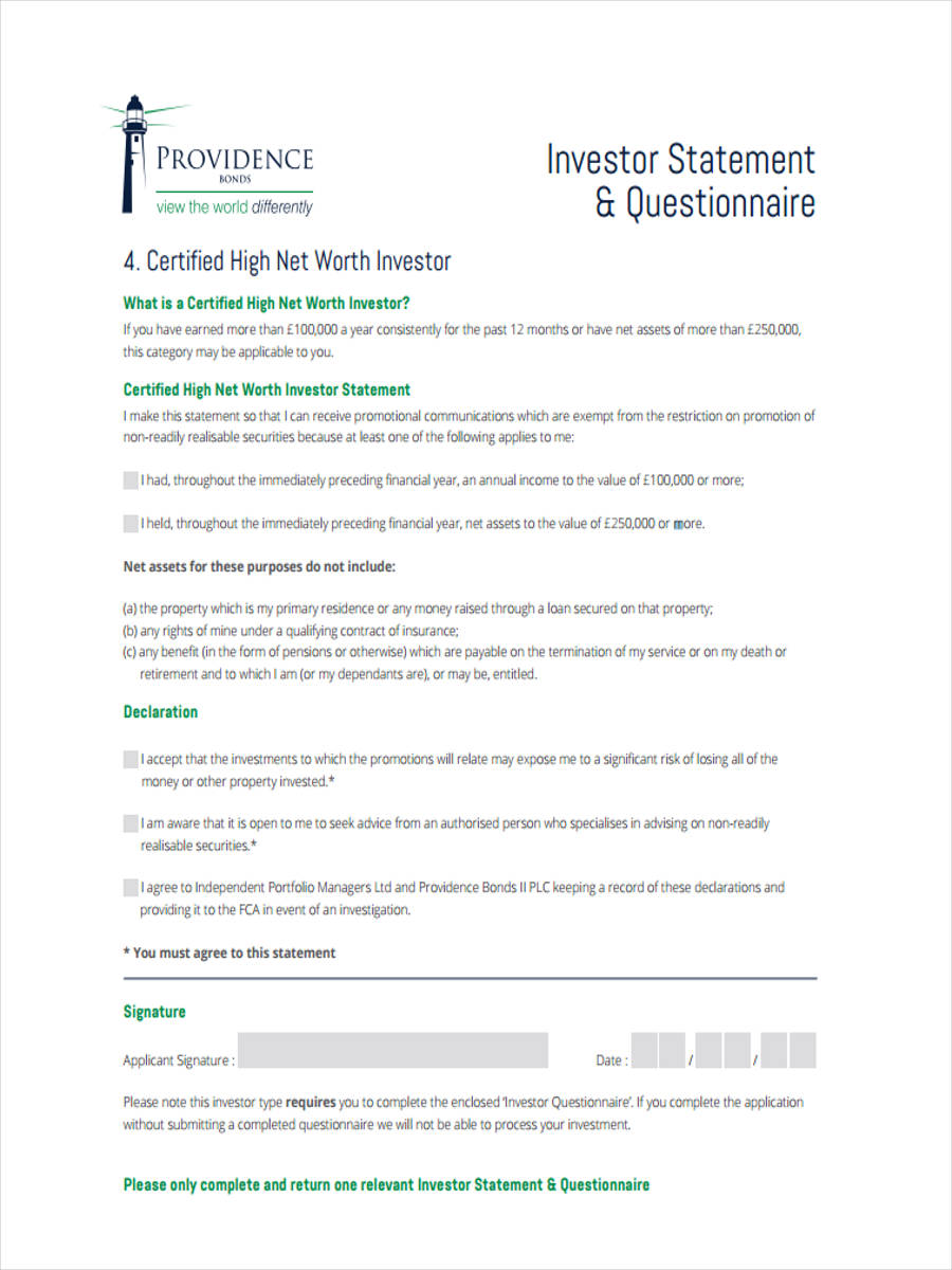 FREE 6+ Investor Questionnaire Forms in PDF Ms Word