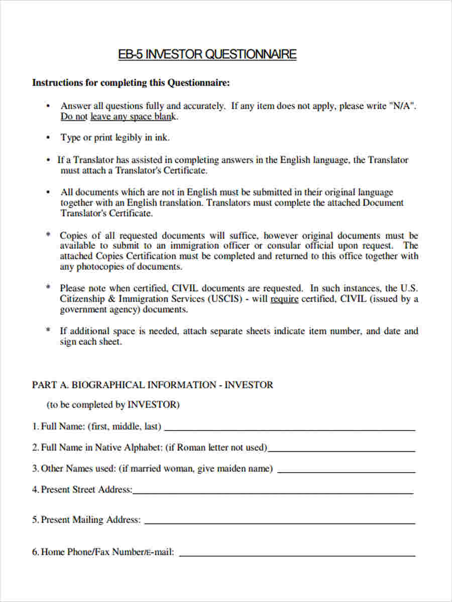 FREE 7+ Sample Investor Questionnaire Forms in MS Word PDF