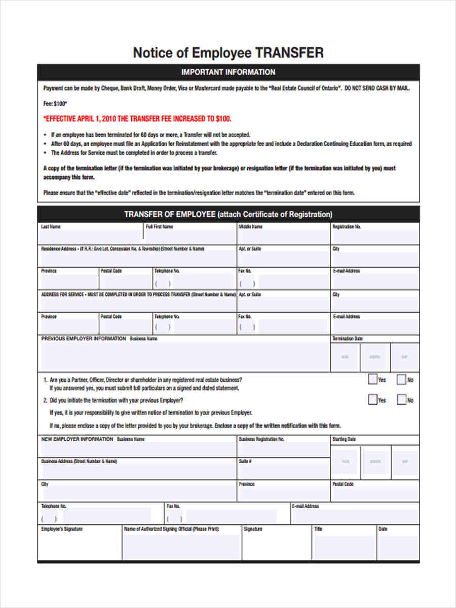FREE 6+ Notice of Transfer Forms in MS Word PDF Excel