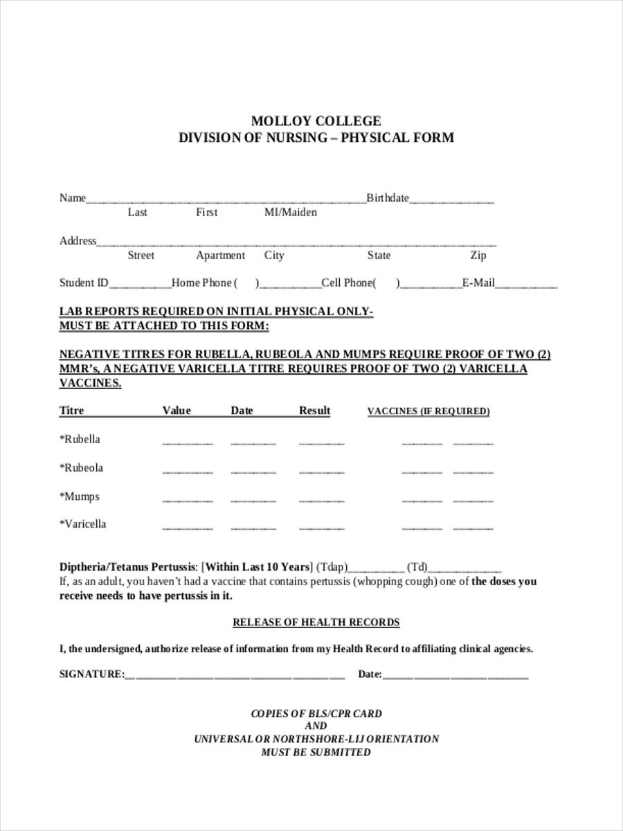 FREE 5+ School Physical Forms in PDF