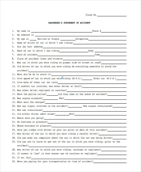 FREE 5+ Sample Accident Statement Forms in PDF