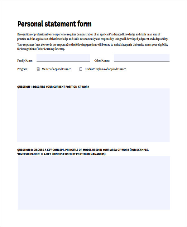 FREE 8+ Personal Statement Forms in PDF Ms Word Excel