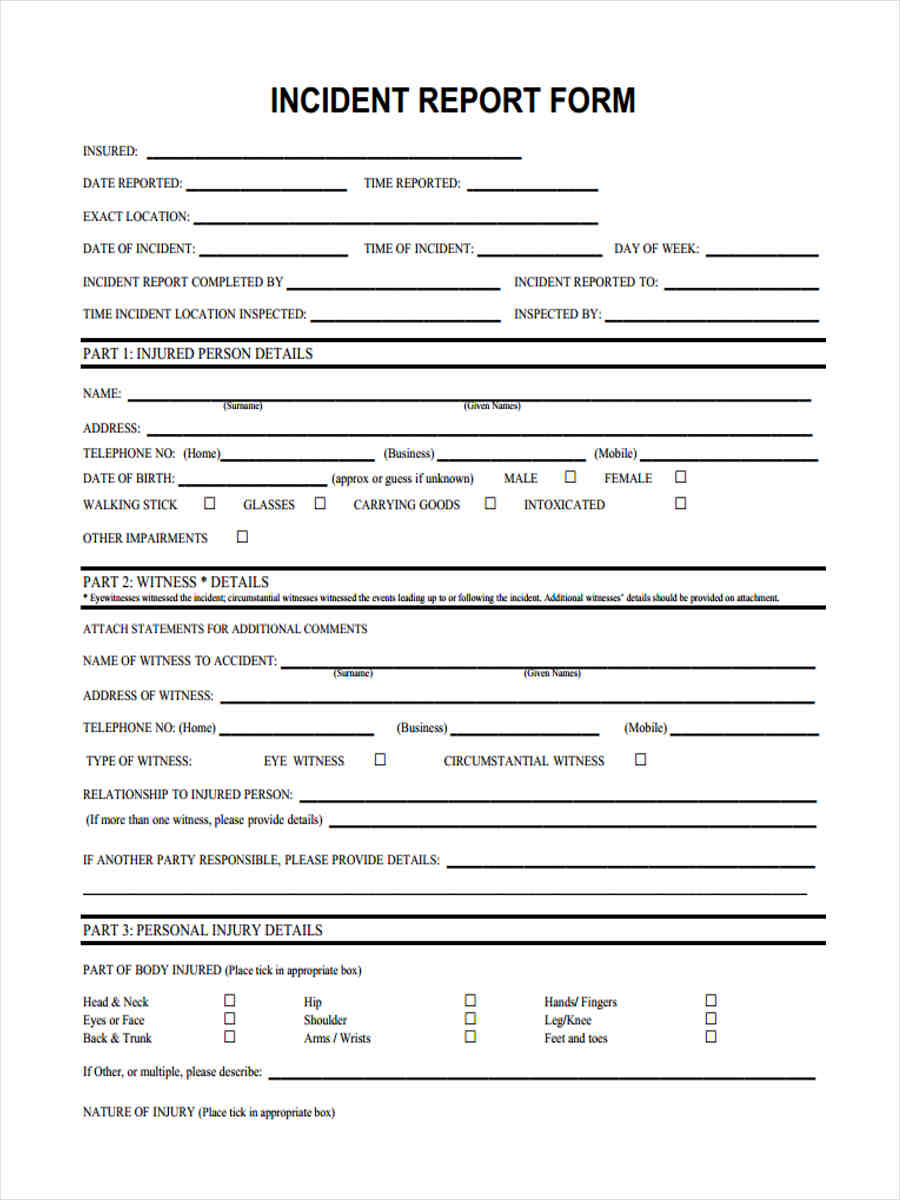 Free Incident Report Sample Master Template