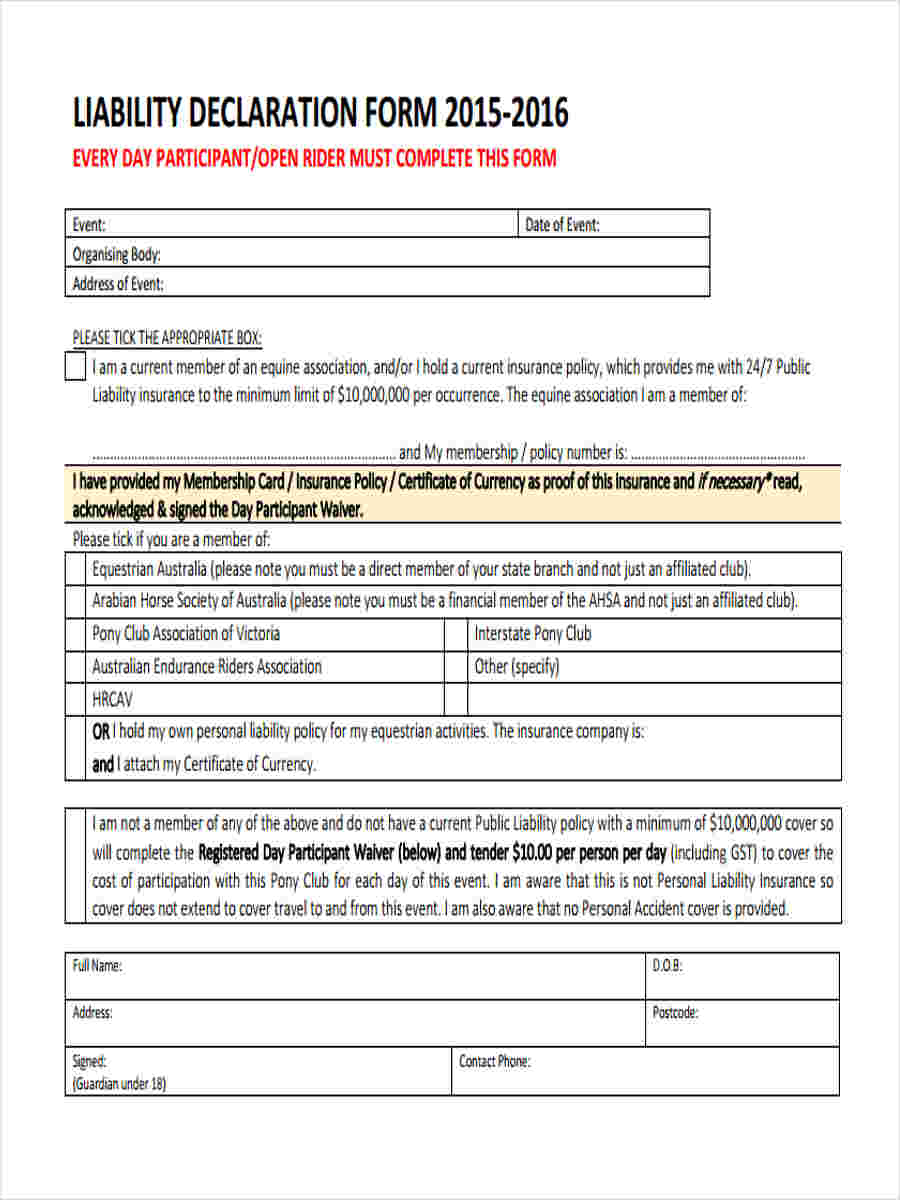 FREE 8+ Public Liability Forms in PDF Ms Word