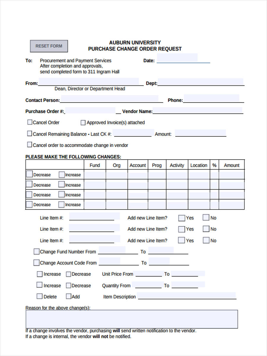 FREE 9+ Change Order Request Forms in PDF Excel