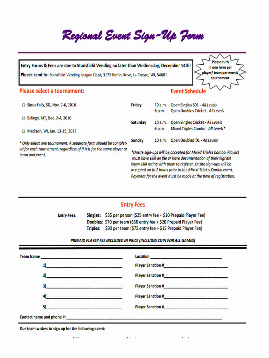 FREE 7+ Event Sign Up Forms in PDF