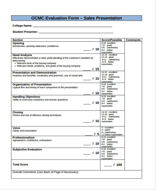 FREE 37+ Presentation Evaluation Forms in PDF Ms Word Excel