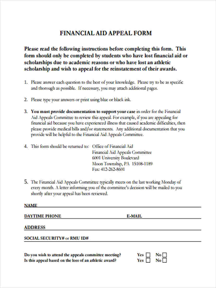 Samples Of Financial Aid Appeal Letters