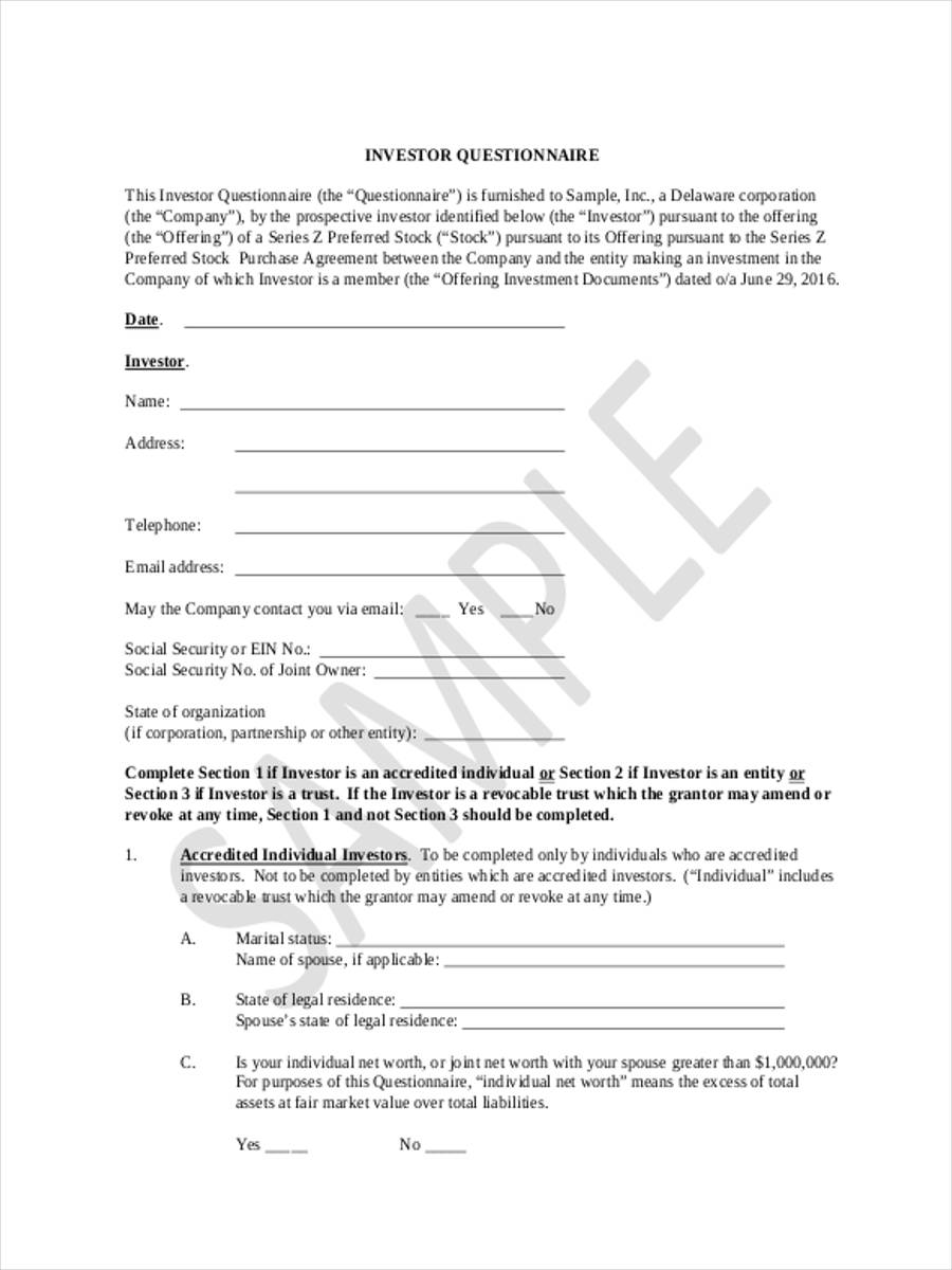 FREE 6+ Investor Questionnaire Forms in PDF Ms Word