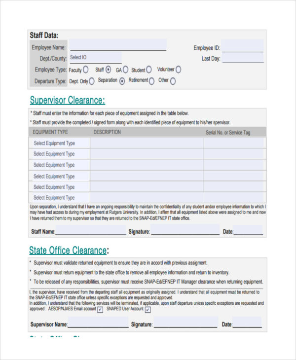 FREE 10+ Sample Staff Clearance Forms in MS Word PDF