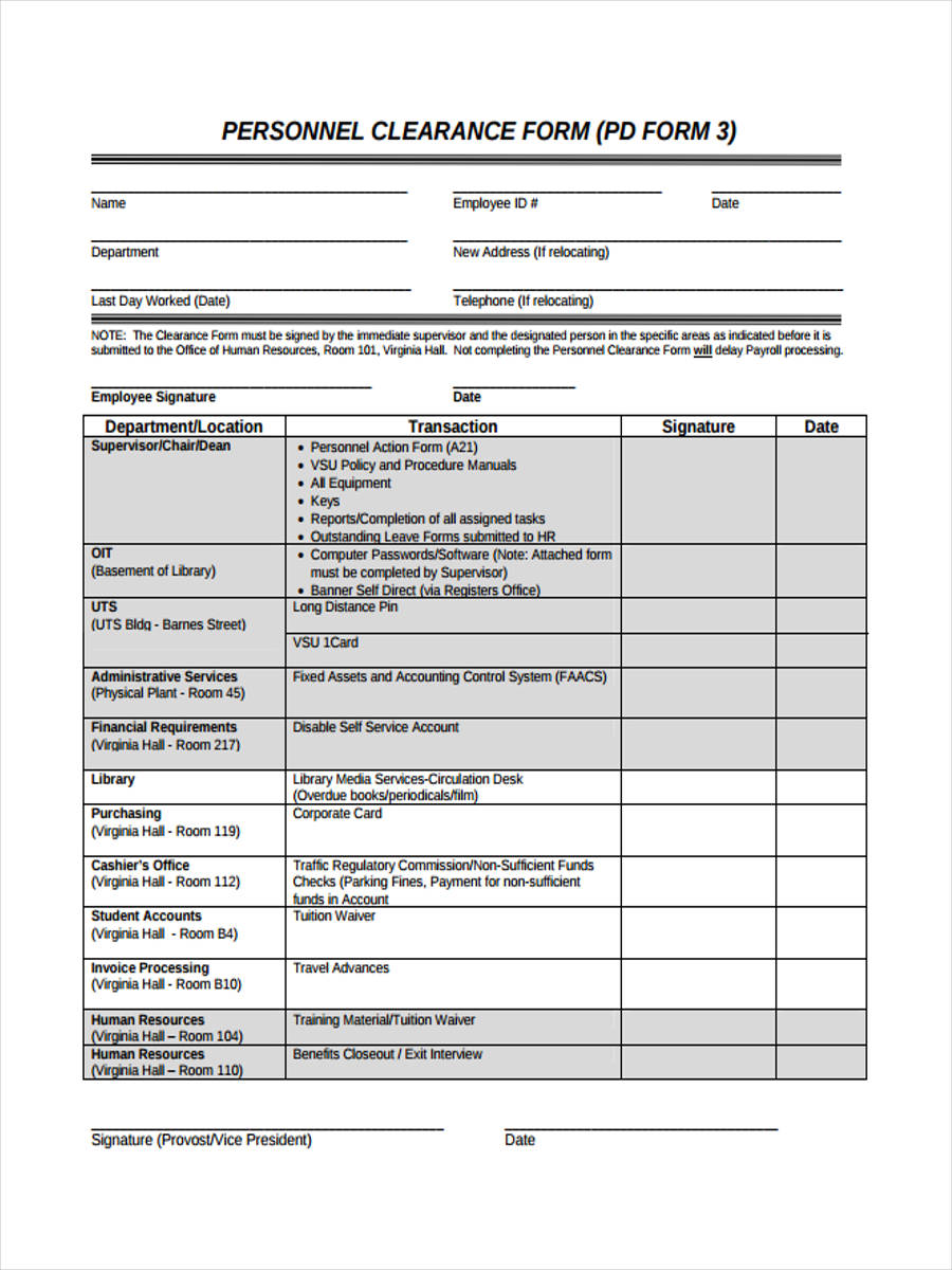 FREE 7+ Staff Clearance Forms in PDF MS Word