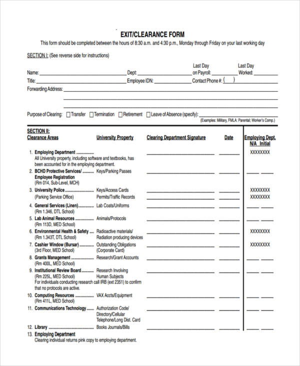 FREE 10+ Sample Staff Clearance Forms in MS Word PDF