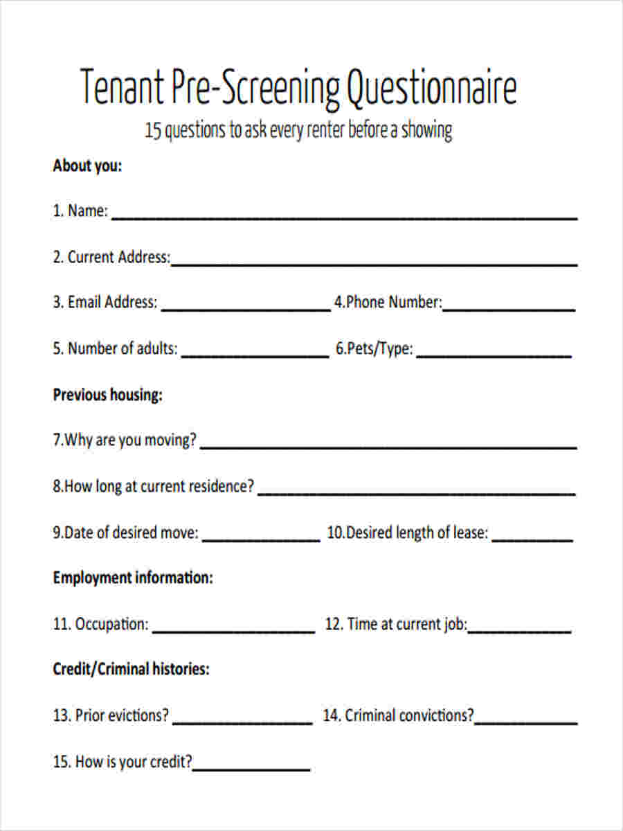 FREE 9+ Sample Tenant Questionnaire Forms in MS Word PDF