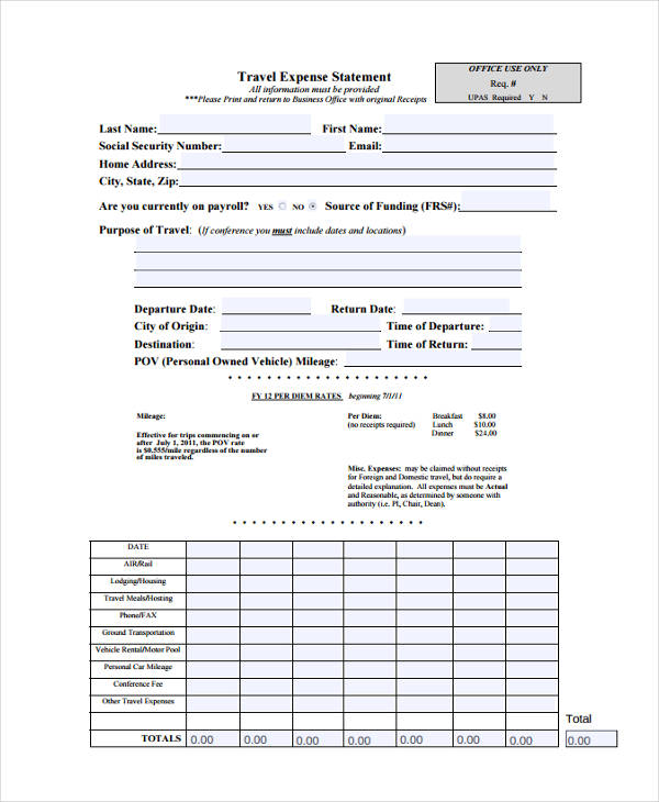 FREE 5+ Expense Statement Forms in MS Word PDF