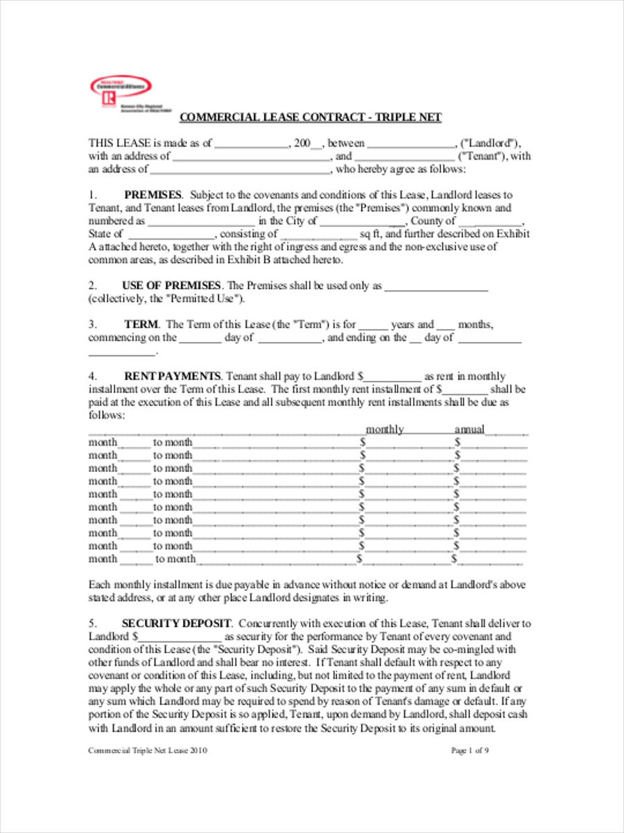 Triple Net Lease Agreement Template