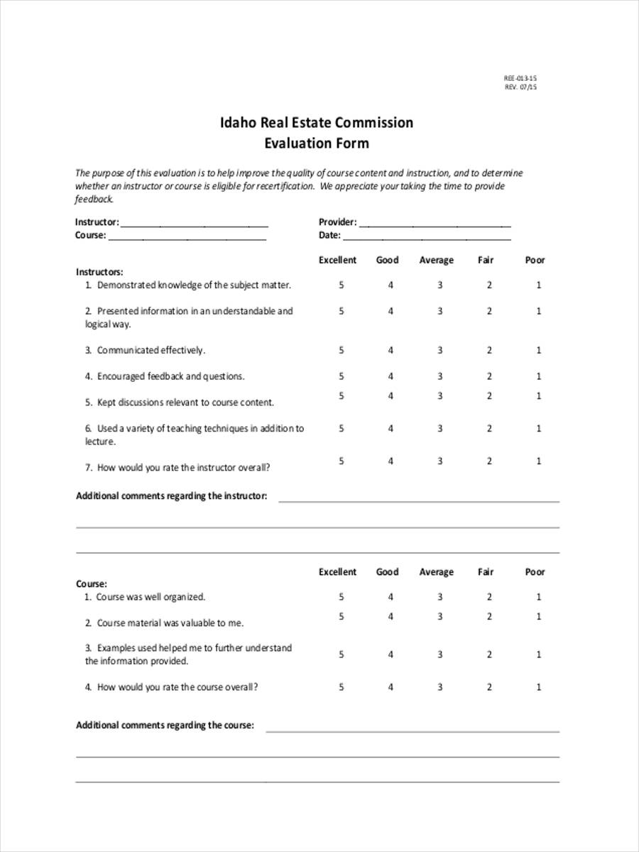 FREE 6+ Sample Real Estate Evaluation Forms in MS Word PDF