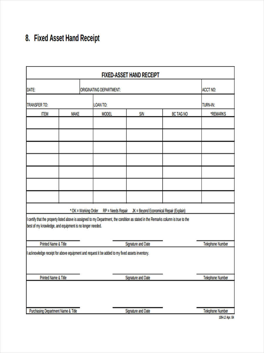 FREE 5+ Asset Receipt Forms in MS Word PDF