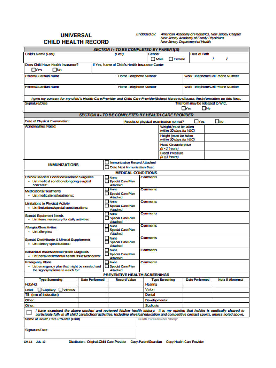 FREE 9+ Health Record Forms in PDF Ms Word
