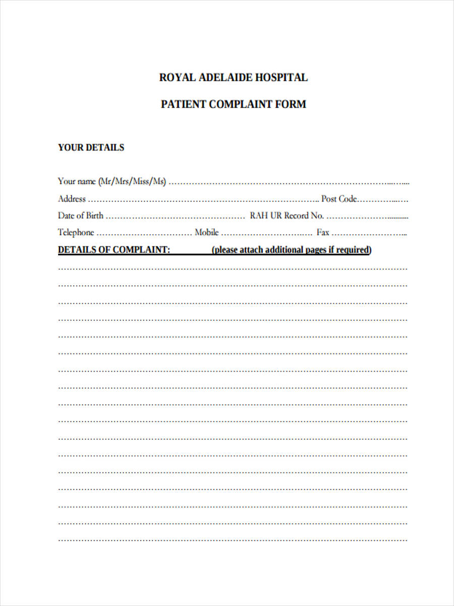 FREE 11+ Patient Complaint Forms in PDF Ms Word