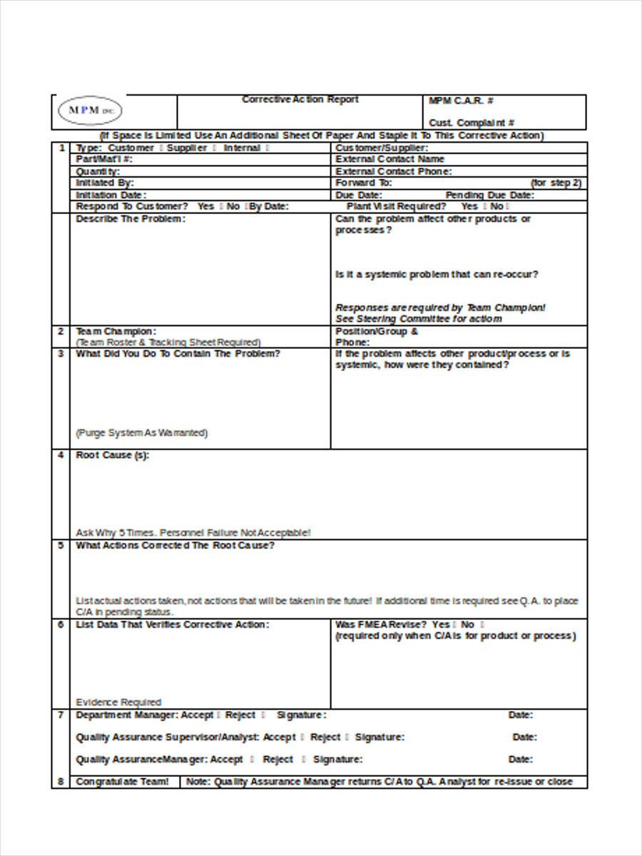 FREE 23+ Corrective Action Form Examples in PDF MS Word Excel