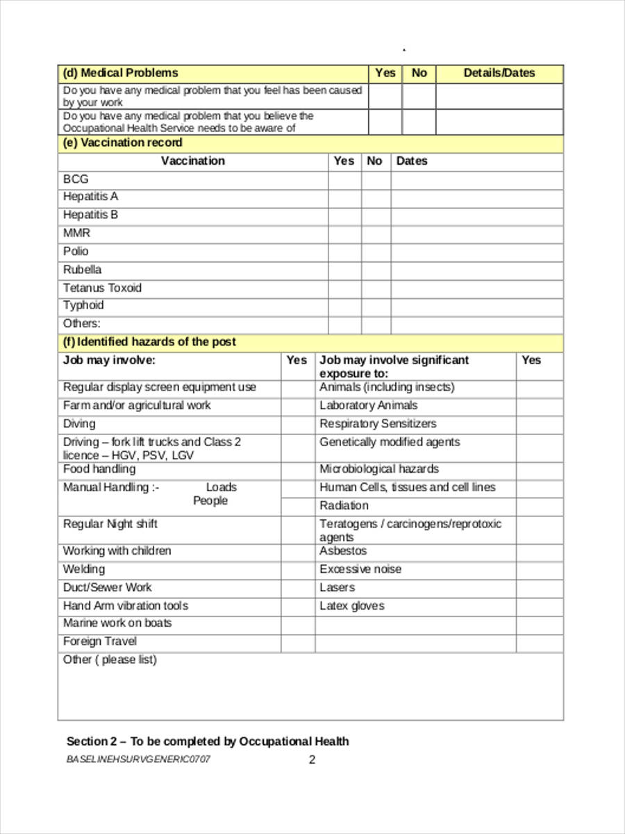 FREE 6+ Health Surveillance Forms in PDF FREE 6+ Health Surveillance Forms in PDF